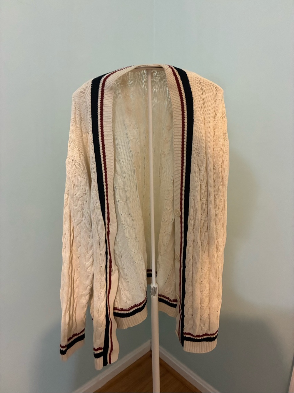 JW ANDERSON Uniqlo Cream Cable Cardigan with Navy and Red Trim Medium